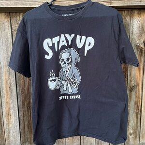 Coffee Savage grim Reaper Black Graphic Tee - Short Sleeve Halloween Tshirt